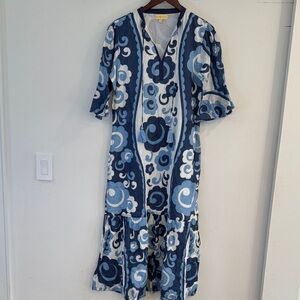 Elegant Blue Swirl Midi Dress